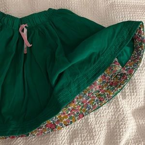 Mini boden girls green cord skirt with flower lining 11-12